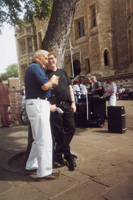 Max Collins with Mickey Spillane at the Tower of London